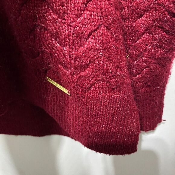 Michael Kors Sweater Women XL Wine Red Long Sleeve Cableknit Turtleneck Pullover - Picture 2 of 12